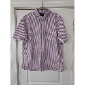 Lands' End Men's XL‎ 17-17.5 Striped Seersucker Short Sleeve Button Down Shirt